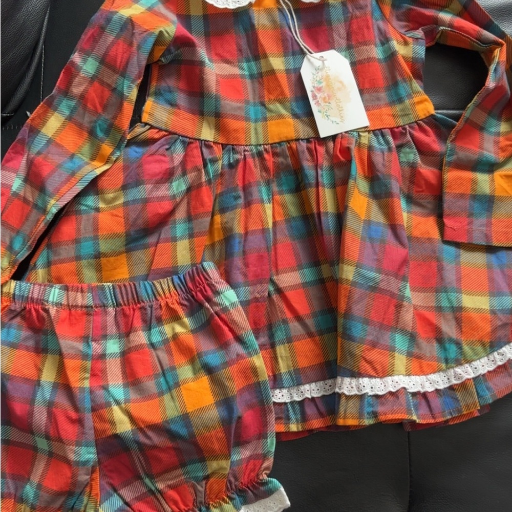 Eliza grace Plaid Long-Sleeve Dress and Bloomers Set size 5